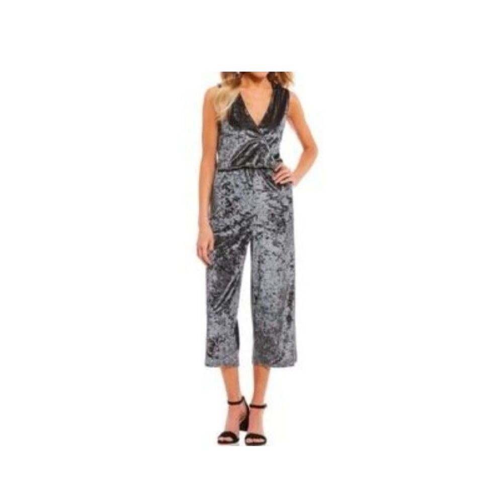 Coco & Jaimeson Silver Crushed Velvet Sleeveless Jumpsuit Small